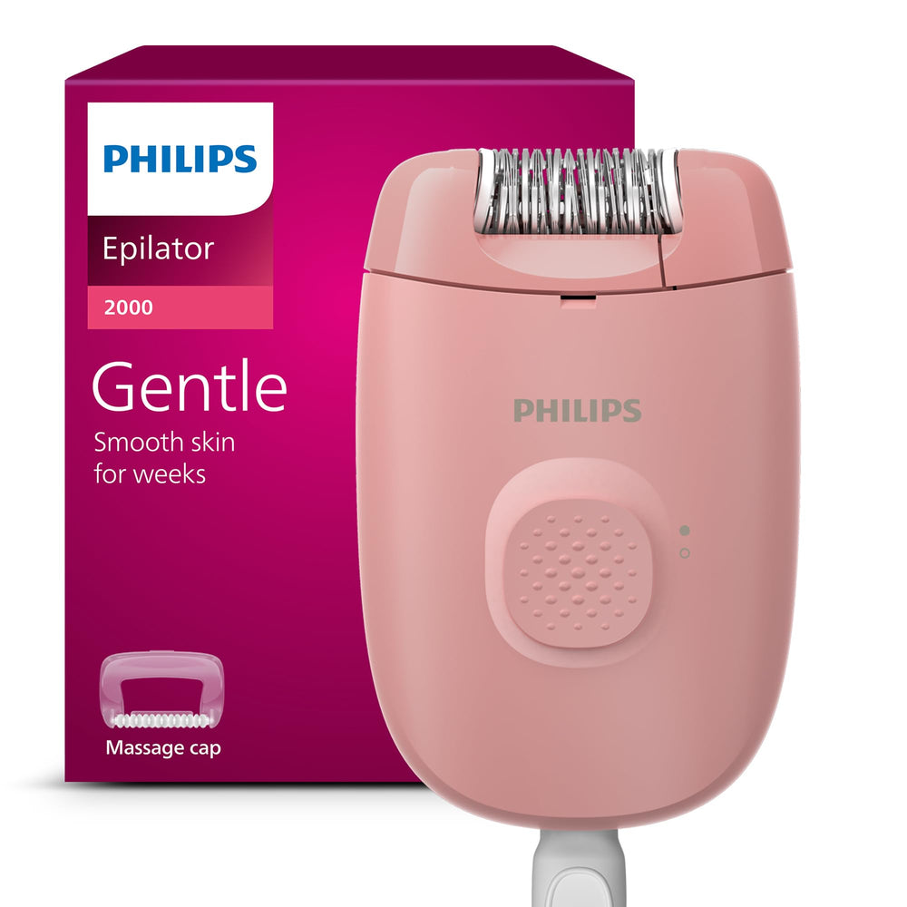 Philips epilator Series 2000 vista frontal mostrando el diseño compacto y práctico