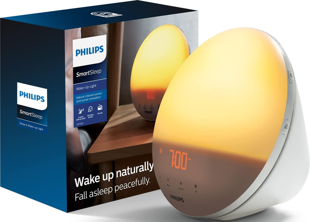 Philips SmartSleep vista frontal del despertador con luz suave y diseño redondo, mejora el despertar