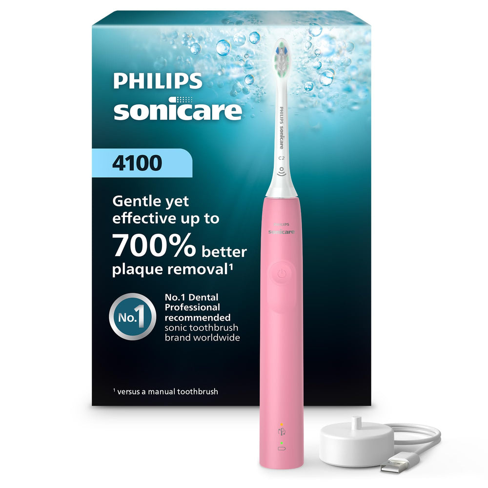 Philips Sonicare vista frontal del cepillo mostrando diseño y color deep pink, limpieza eficiente