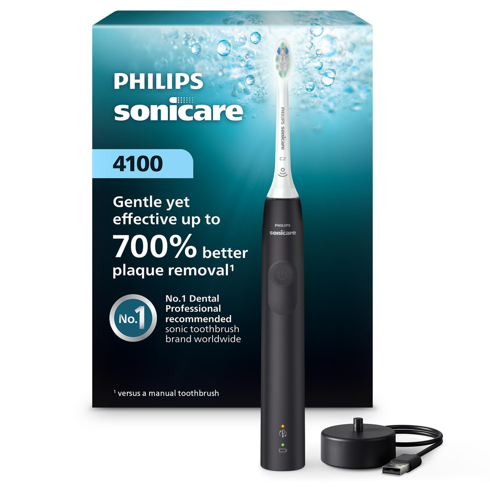 Philips Sonicare vista frontal del mango negro, diseño cómodo y elegante