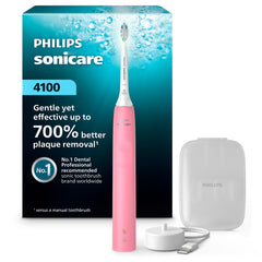 Philips Sonicare 4100 vista frontal en Deep Pink mostrando diseño ergonómico y beneficio estético