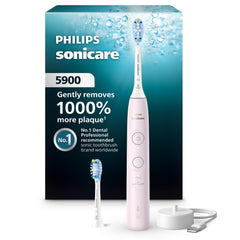 Philips Sonicare 5900 frontal rosa mostrando diseño portátil y acabado elegante