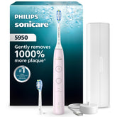 Philips Sonicare 5950 vista frontal rosa, elegante y fácil de sujetar