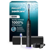 Philips Sonicare 6500 vista frontal con mango ergonómico y acabado negro, limpieza potente