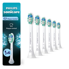 Philips Sonicare vista frontal del paquete con seis cabezales, suministro para 18 meses