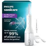 Philips Sonicare flosser 3000 frontal que muestra diseño inalámbrico y beneficio de uso cómodo