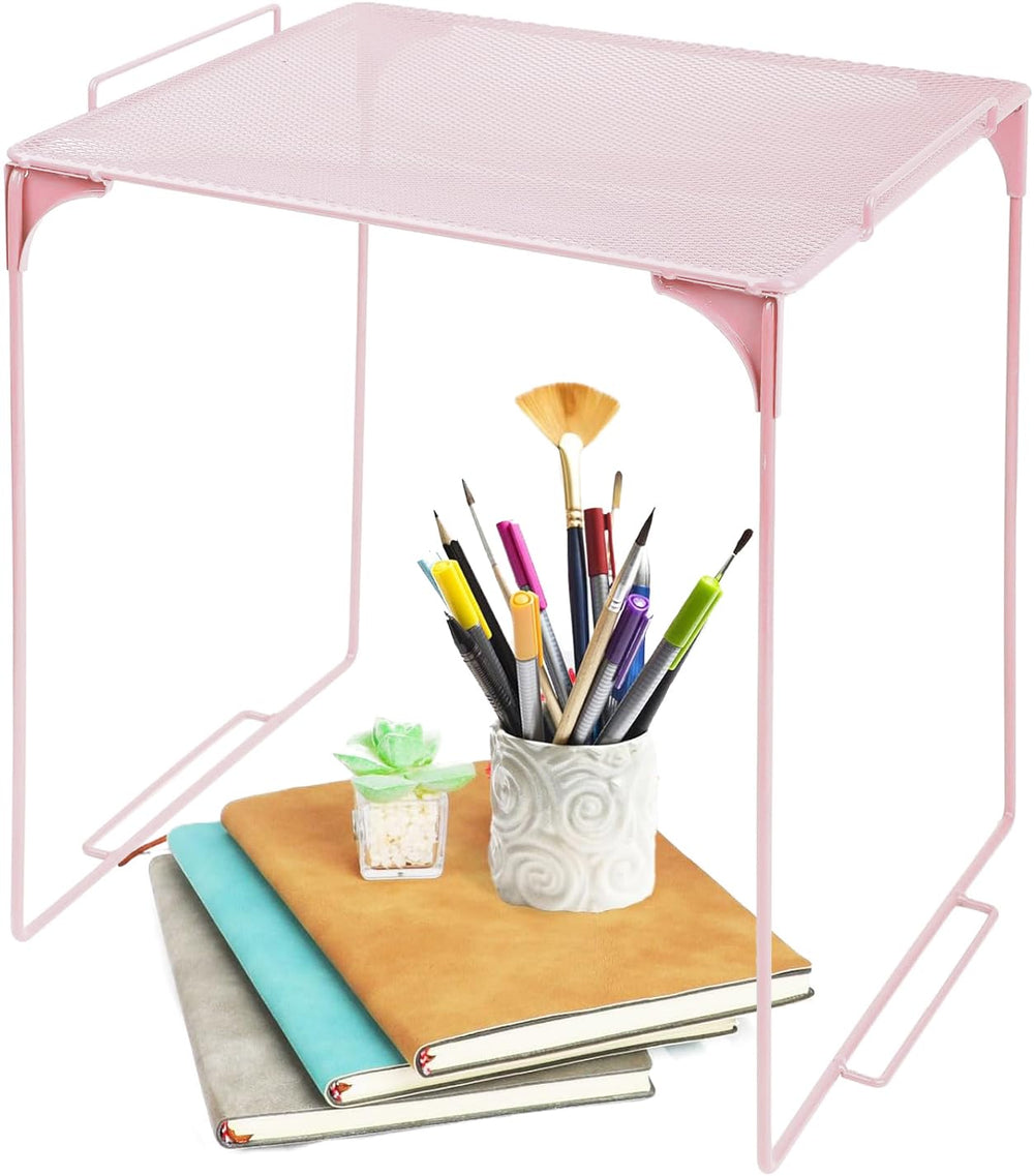 Piffny frente del estante apilable rosa mostrando diseño y tamaño útil