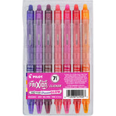 PILOT FriXion Vibe frontal del paquete mostrando los 7 bolígrafos y colores vibrantes