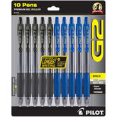 PILOT G2 front packaging showing 10 pens and color mix for reliable supply