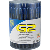 Pilot G2 frontal del bolígrafo mostrando diseño y color azul, fiable y profesional
