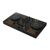 Pioneer DJ DDJ-FLX4 frontal en grafito mostrando controles principales y beneficio de uso profesional