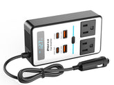 PiSFAU inversor frontal mostrando tomas AC y puertos USB, fácil conexión en coche