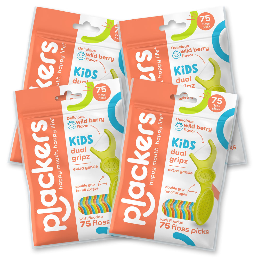 Plackers embalaje frontal multicolor mostrando 300 palillos y sabor frutal