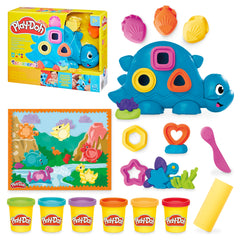 Play-Doh frente del set Dino mostrando figura y accesorios para juego organizado