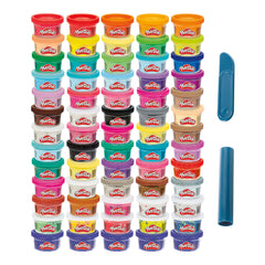 Play‑Doh front packaging showing colorful 65‑pack assortment and easy storage