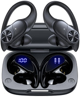PocBuds vista frontal del estuche con pantalla LED y indicador de batería