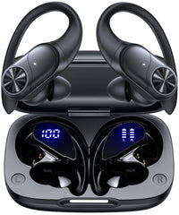 PocBuds vista frontal del estuche con pantalla LED y indicador de batería