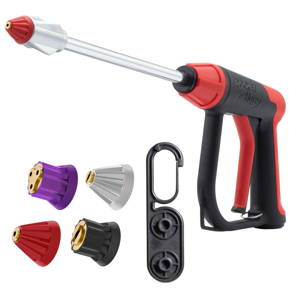 Pocket Hose boquilla frontal mostrando diseño robusto y control cómodo