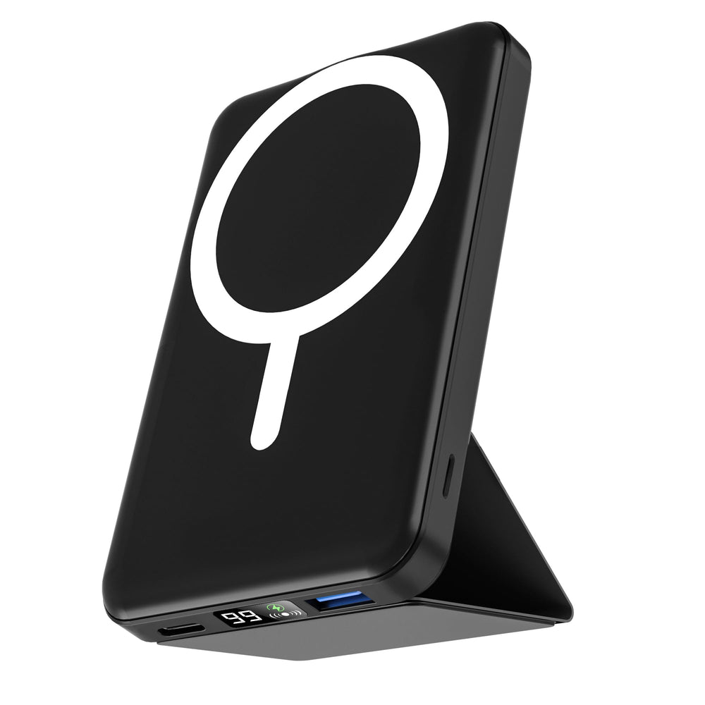 podoru vista frontal del power bank con imán y diseño compacto, sujeción segura