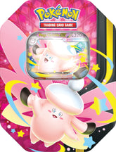 Pokémon lata frontal con arte de Mega Clefable mostrando presentación y protección