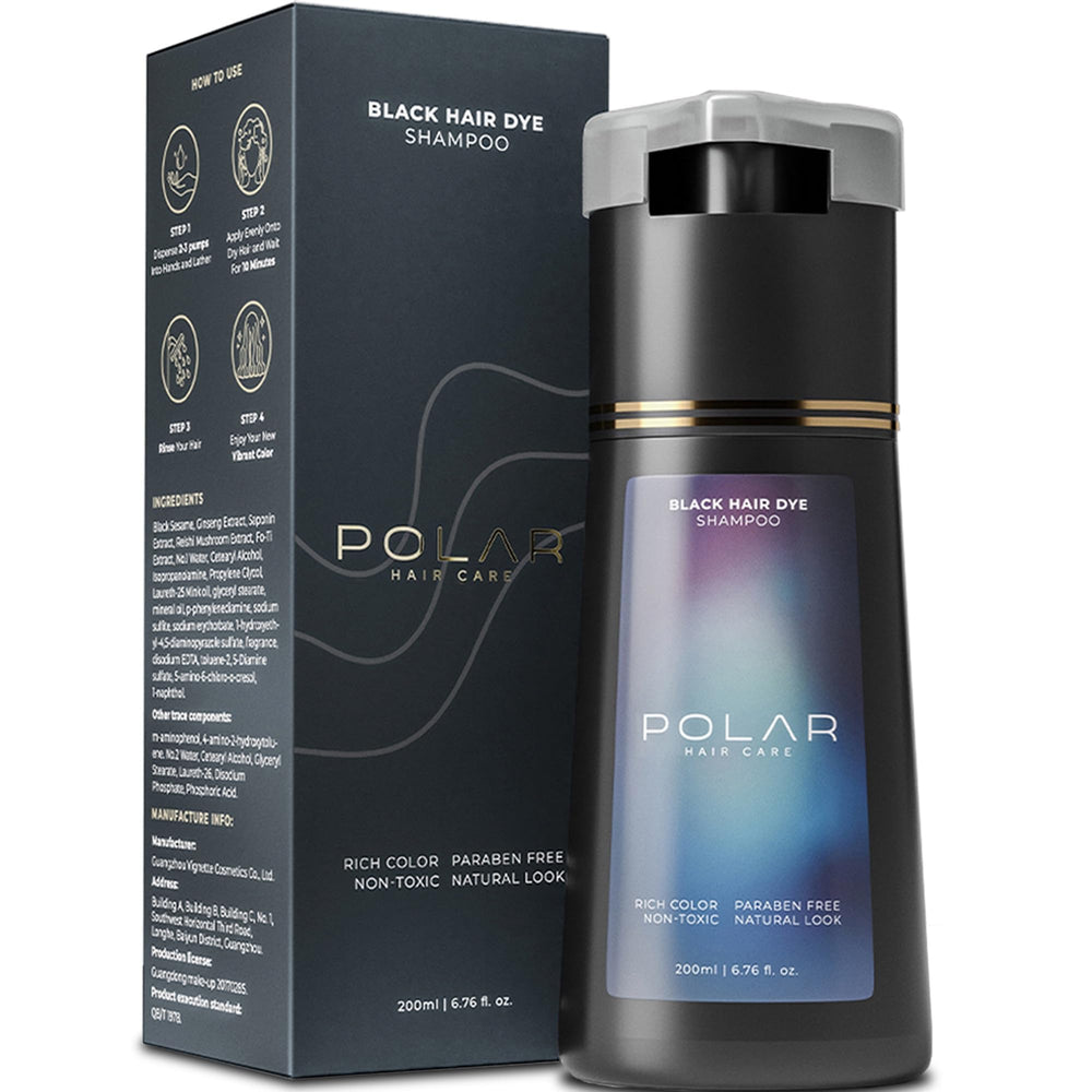 POLAR HAIR CARE frasco Jet Black mostrando diseño y facilidad de uso
