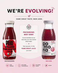 Pomona Organic Juices textura cercana del jugo de granada mostrando color y pureza