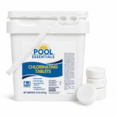 Pool Essentials cubeta frontal mostrando el envase de 10LB con beneficio de almacenamiento seguro