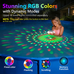 Pooldecor luces flotantes en piscina iluminando fiesta nocturna con ambiente