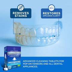 POP ON VENEERS efervescencia en vaso de agua mostrando acción de limpieza rápida