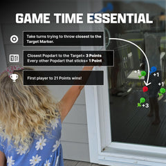 Partida de Popdarts en la playa, juego exterior sin residuos ni adhesivos