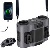 POPERFUN vista frontal del ventilador de cinturón con diseño compacto y ergonómico