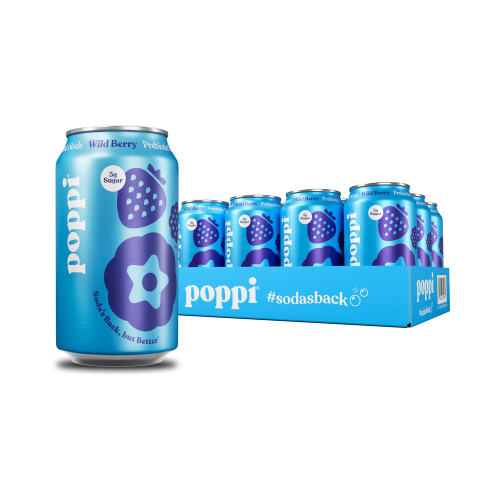 Poppi lata frontal con diseño y beneficio refrescante