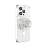 PopSockets agarre MagSafe frontal mostrando diseño Clear Glitter y sujeción segura