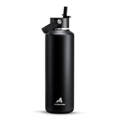 POWCAN vista frontal botella Midnight Black mantiene frío y diseño elegante