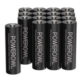 POWEROWL AA 16-pack front view showing ready-to-use batteries and value