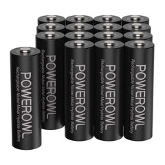 POWEROWL AA 16-pack front view showing ready-to-use batteries and value