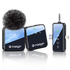PQRQP vista frontal del paquete con micrófono y receptor, beneficio: lista para usar