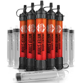 Practical Survival frente del empaque mostrando cinco filtros y beneficios portátiles