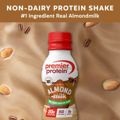 Premier Protein primer plano textura cremosa de almendram proporciona sensación saciante