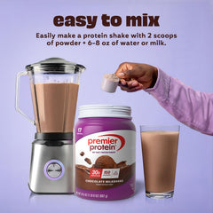 Premier Protein batido listo en vaso mostrando sabor chocolate cremoso
