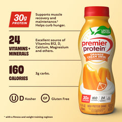 Premier Protein batido vertido en vaso para una toma rápida y nutritiva