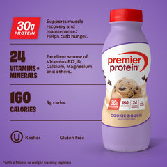 Premier Protein enfoque en textura cremoso de batido Cookie Dough para disfrute