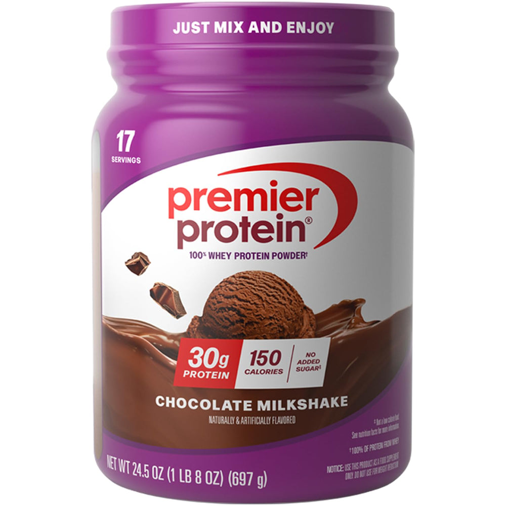 Premier Protein bote frontal con etiqueta chocolate para elección rápida