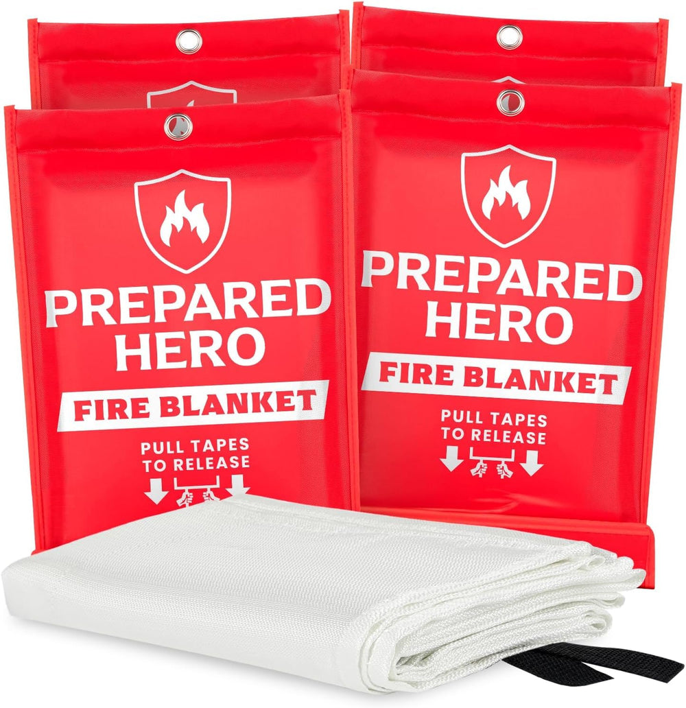 Prepared Hero vista frontal del paquete mostrando manta ignífuga, rápida protección