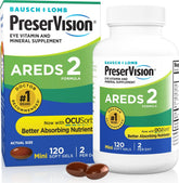 PreserVision AREDS2 frente del empaque mostrando 120 softgels y beneficio de nutrición ocular