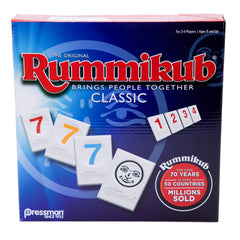Pressman Rummikub frente del empaque mostrando el contenido y atractivo familiar