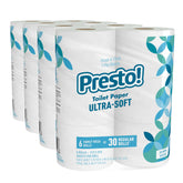 Presto! paquete frontal de 24 mega rollos mostrando ahorro y cantidad