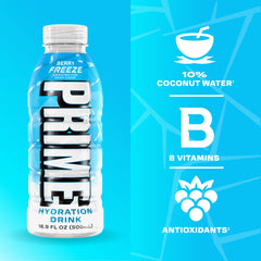 PRIME Hydration botella en mano para demostrar tamaño y portabilidad