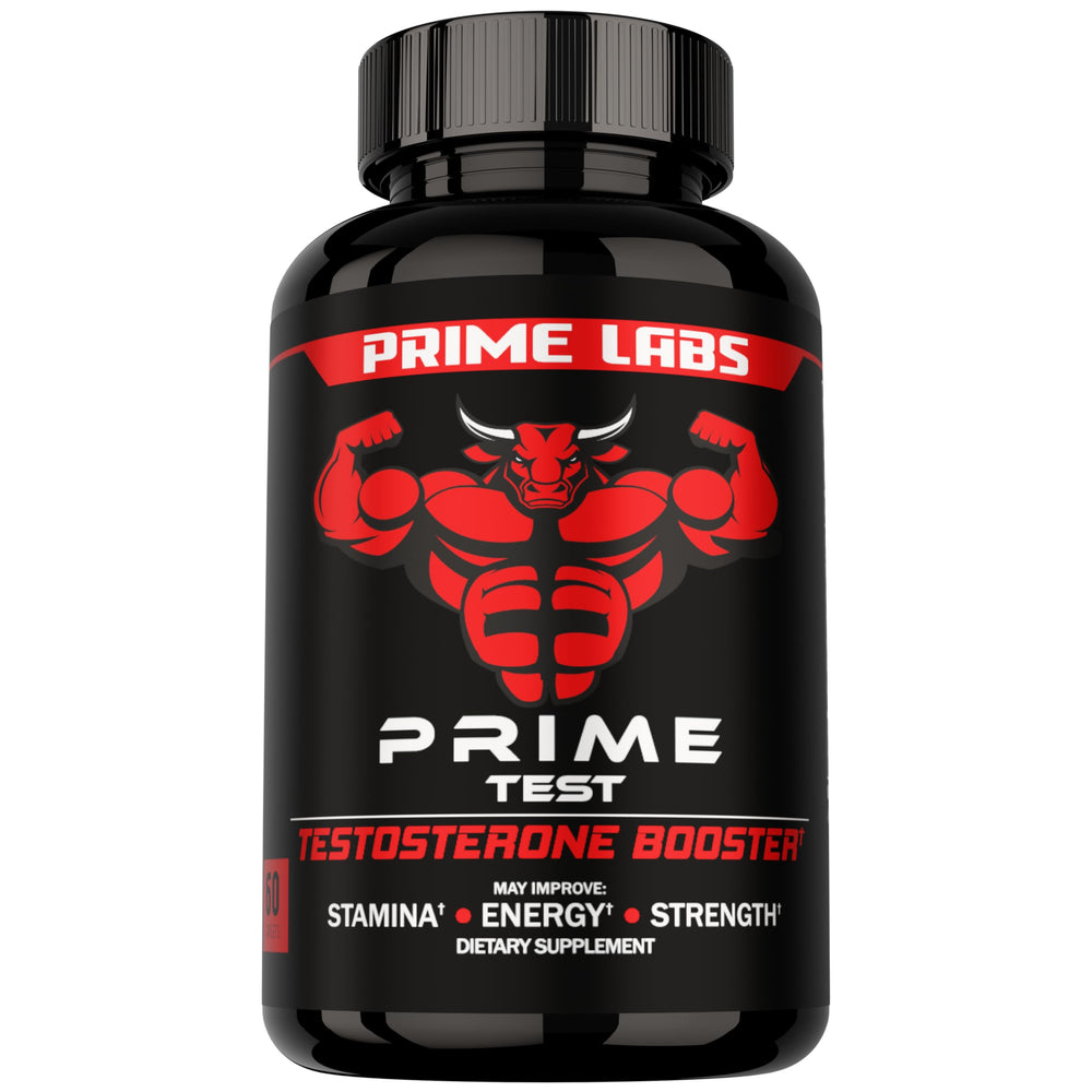 Prime Labs front packaging showing supplement bottle and branding benefits