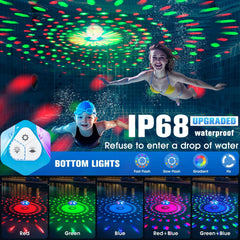 ProSplash fuente en piscina nocturna creando ambiente festivo